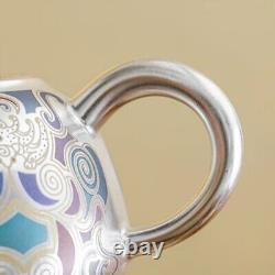 Tea Set Pot With Holder Matching Tea Cup Dunhuang Frescoes Print Silver Ceramic