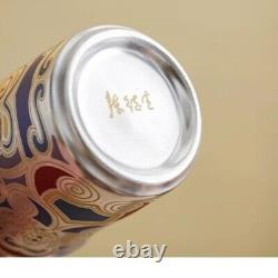 Tea Set Pot With Holder Matching Tea Cup Dunhuang Frescoes Print Silver Ceramic