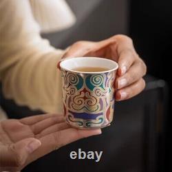 Tea Set Pot With Holder Matching Tea Cup Dunhuang Frescoes Print Silver Ceramic