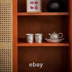 Tea Set Pot With Holder Matching Tea Cup Dunhuang Frescoes Print Silver Ceramic