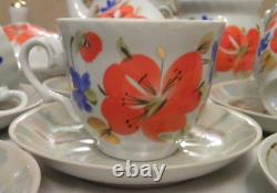 Tea Set Vintage Porcelain Teapot Porcelain Sugar Bowl Cups Saucer Ukraine 1960s