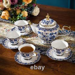 Tea Set Vintage Teapot Unique Gift Hanpaint 13-Piece Blue and White Porcelain