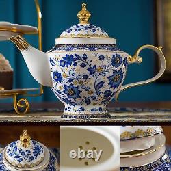 Tea Set Vintage Teapot Unique Gift Hanpaint 13-Piece Blue and White Porcelain