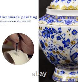 Tea Set Vintage Teapot Unique Gift Hanpaint 13-Piece Blue and White Porcelain
