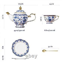 Tea Set Vintage Teapot Unique Gift Hanpaint 13-Piece Blue and White Porcelain