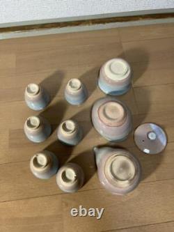 Tea set Japanese Pottery of Hagi #1637 tea pot/Cup6/Bowl2 set of 9 Tea set