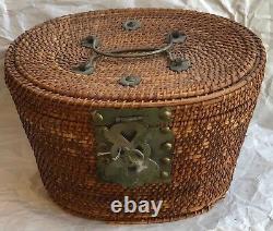 Teapot And Cup In Woven Picnic Tea Basket Asian