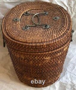 Teapot And Cup In Woven Picnic Tea Basket Asian