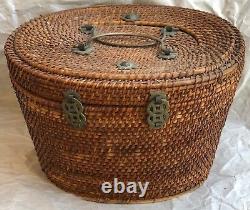 Teapot And Cup In Woven Picnic Tea Basket Asian