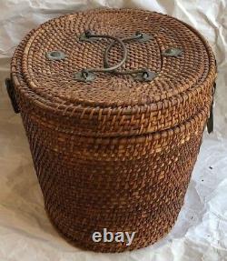 Teapot And Cup In Woven Picnic Tea Basket Asian