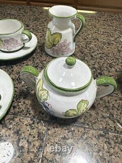Teapot Or Coffee + Sugar Creamer W Lid & 6 Cups Saucers Casa Do Artesao Portugal