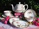 Teapot, Pink Roses Teacups Saucers Plates, Rosina Trios Vintage English Tea Set