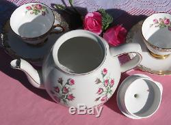 Teapot, PINK ROSES teacups saucers plates, Rosina trios Vintage English Tea Set