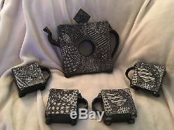 Teapot Set 4 Tea Cups Signed Ben Behunin Modern Teapot Mosaic Stain Glass