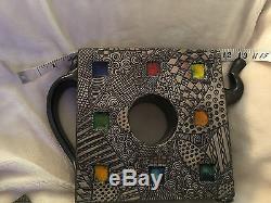 Teapot Set 4 Tea Cups Signed Ben Behunin Modern Teapot Mosaic Stain Glass