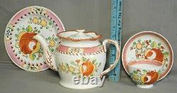 Teapot Set Early Pearlware Kings Queens Rose WILTSIE 1820 Staffordshire Antique