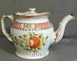 Teapot Set Early Pearlware Kings Queens Rose WILTSIE 1820 Staffordshire Antique