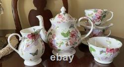 Teapot Set Flower Sweet Pea Butterfly Creamer England Rob Turner Cup Saucer Suga