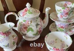 Teapot Set Flower Sweet Pea Butterfly Creamer England Rob Turner Cup Saucer Suga