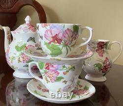 Teapot Set Flower Sweet Pea Butterfly Creamer England Rob Turner Cup Saucer Suga