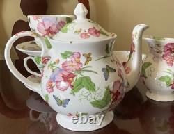 Teapot Set Flower Sweet Pea Butterfly Creamer England Rob Turner Cup Saucer Suga