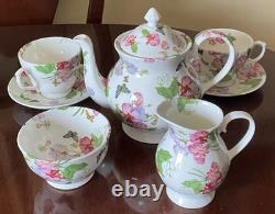Teapot Set Flower Sweet Pea Butterfly Creamer England Rob Turner Cup Saucer Suga