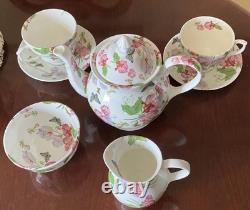 Teapot Set Flower Sweet Pea Butterfly Creamer England Rob Turner Cup Saucer Suga