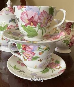 Teapot Set Flower Sweet Pea Butterfly Creamer England Rob Turner Cup Saucer Suga