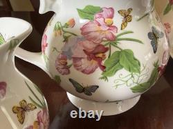 Teapot Set Flower Sweet Pea Butterfly Creamer England Rob Turner Cup Saucer Suga