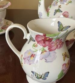 Teapot Set Flower Sweet Pea Butterfly Creamer England Rob Turner Cup Saucer Suga