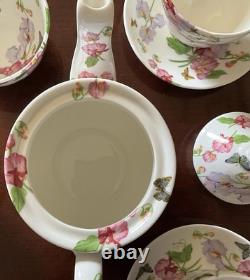 Teapot Set Flower Sweet Pea Butterfly Creamer England Rob Turner Cup Saucer Suga