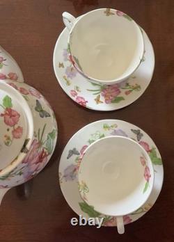 Teapot Set Flower Sweet Pea Butterfly Creamer England Rob Turner Cup Saucer Suga