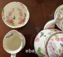 Teapot Set Flower Sweet Pea Butterfly Creamer England Rob Turner Cup Saucer Suga