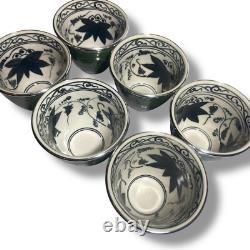 Teapot Set with 6 Cups Green Ceramic 925 Silver Lotus Pattern Tea Ceremony