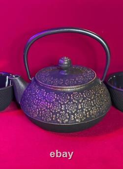 Teavana Cast Iron 21oz Teapot Set With Infuser/ Gold Black Cherry Blossoms NEW