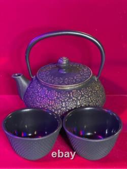 Teavana Cast Iron 21oz Teapot Set With Infuser/ Gold Black Cherry Blossoms NEW