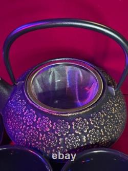 Teavana Cast Iron 21oz Teapot Set With Infuser/ Gold Black Cherry Blossoms NEW
