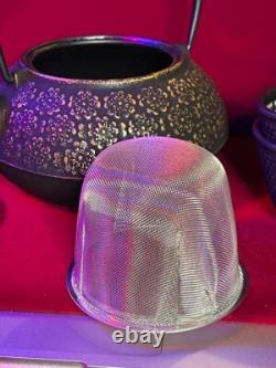 Teavana Cast Iron 21oz Teapot Set With Infuser/ Gold Black Cherry Blossoms NEW
