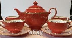 Teavana Exclusive Collection Teapot Set Ruby & Gold Filigree Bone China 9 Piece