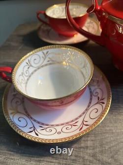 Teavana Exclusive Collection Teapot Set Ruby & Gold Filigree Bone China 9 Piece