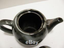 Teavana Gray/Green/White/Red Swirl Porcelain Teapot & Round (4) Tea Cups