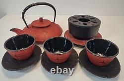 Teavana Japanese Red Dragonfly Iron Teapot Set withStrainer, Coaster, Cups&Saucers