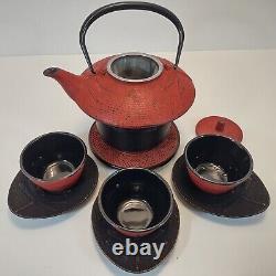 Teavana Japanese Red Dragonfly Iron Teapot Set withStrainer, Coaster, Cups&Saucers