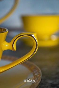 Teavana Noble Poppy Yellow Bone China Tea Set Teapot, Tea cups, Saucers