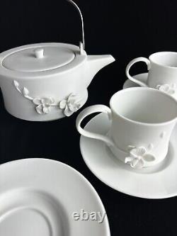 Teavana Orchid Tea Set Bisque Porcelain Tea Pot, Cup, Saucers CHECK Condition