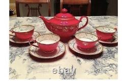 Teavana Ruby Red Tea Set Bone China Teapot Cups Saucers Gold Teapot & 8 Cup Sets