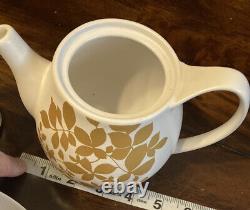 Teavana Tea Pot Cups Saucer Set Gold Colored Floral Leaves Fine Porcelain 2014