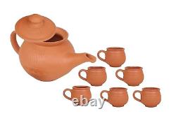 Terracotta Tea Kettle with Lid and Tea Cup Set, Handmade Earthen Clay Pot Kettle