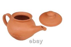Terracotta Tea Kettle with Lid and Tea Cup Set, Handmade Earthen Clay Pot Kettle