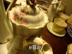 Theodore Haviland Limoges Antique 17 Piece Tea Cup Set choc pot, tea pot, tray